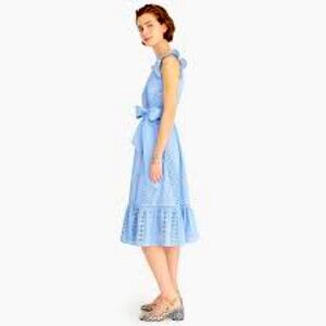 J.Crew Eyelet Midi Wrap Dress in Sky Blue